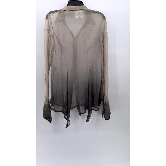 NIGEL PRESTON & KNIGHT Women’s Tan-Black Button-Up Long Sleeve Sheer Top SZ L - Picture 2 of 10